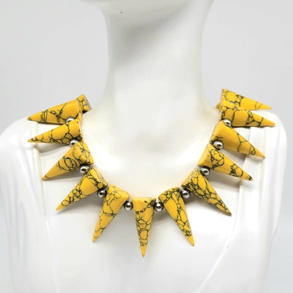 Eddie Borgo RARE Yellow and Black Resin Spike Choker Collar with Silver Beads - Picture 5 of 11
